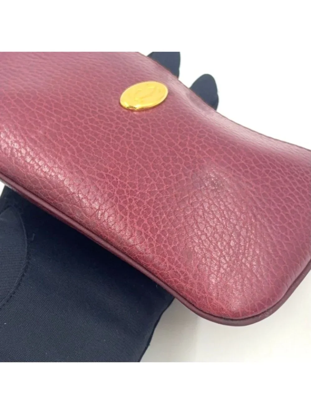Cartier Must Oval Logo Chain Mini Pouch Leather Bordeaux Gold